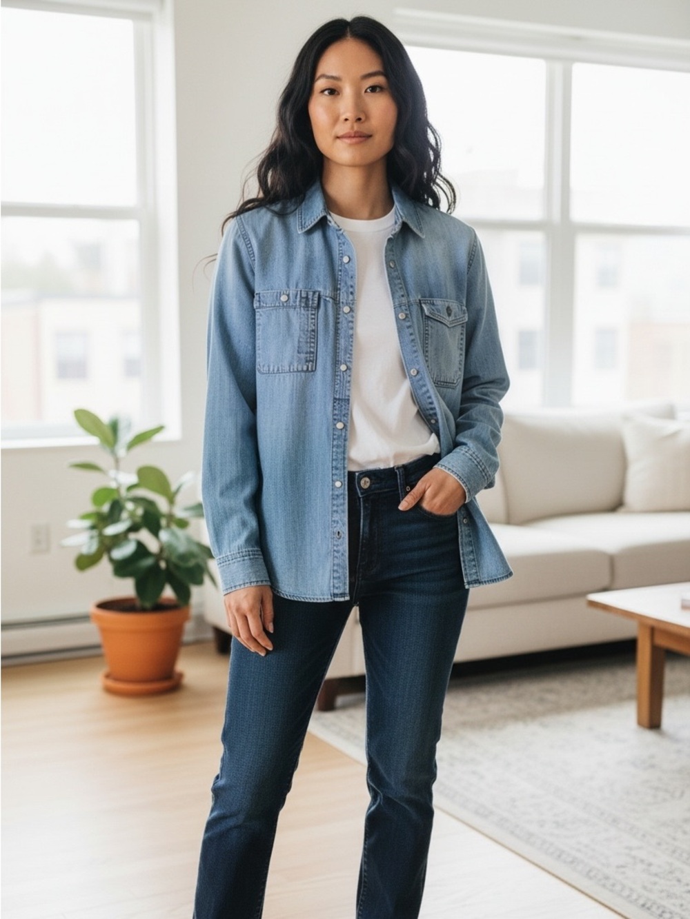 Madewell Light Wash Denim Button-Down Shirt size S